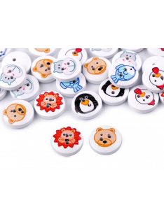   Kerek fa varrható gomb,állat motívumokkal díszítve-/1 csomag 10db/