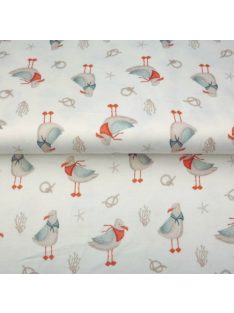 Mintás jersey nyakkendős  sirályok- ecrü alapon 