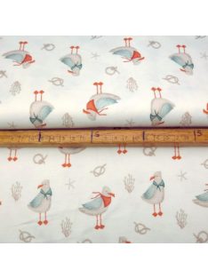 Mintás jersey nyakkendős  sirályok- ecrü alapon 