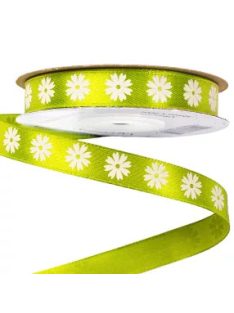 VIRÁGMINTÁS SZATÉN SZALAG 12MM -Tea  zöld