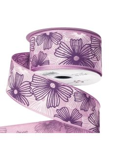 VIRÁGMINTÁS PRÉMIUM TEXTIL SZALAG, 38 MM- lila
