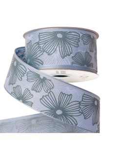 VIRÁGMINTÁS PRÉMIUM TEXTIL SZALAG, 38 MM  -kék