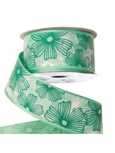 VIRÁGMINTÁS PRÉMIUM TEXTIL SZALAG, 38 MM  -menta