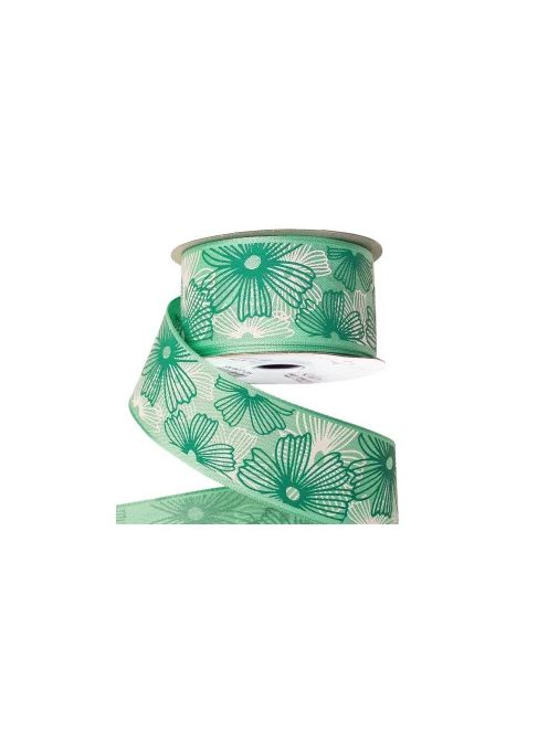 VIRÁGMINTÁS PRÉMIUM TEXTIL SZALAG, 38 MM  -menta