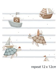 Mintás jersey teknősök- ecrü alapon 